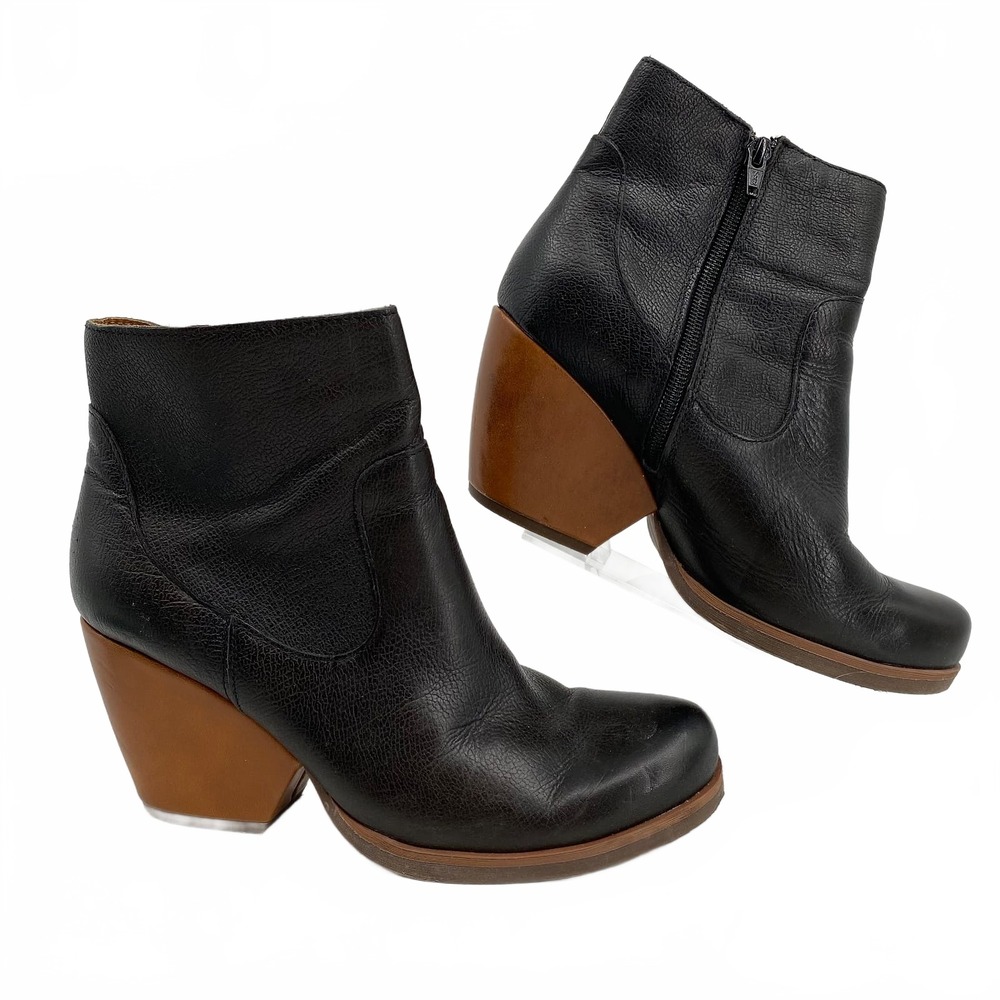 Korks Black Leather Heeled Ankle Boots | Women’s Size 8
